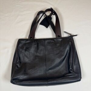 Lupo Di Mare Handbag Leather‎ Black Sina Cova Sachel Top Handle Bag Brown Trim